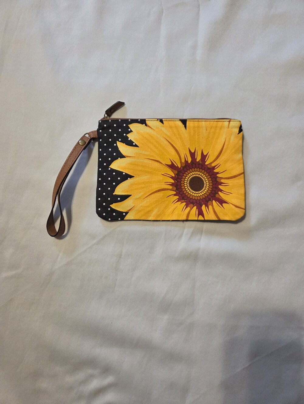 Sunflower Wristlet Clutch - Yellow Floral Polka Dot Design